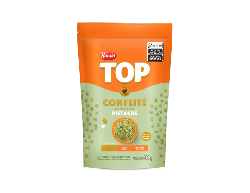 CHOCOLATE GRANULADO SABOR PISTACHE CONFEITÉ TOP HARALD 400 G (CX 12 PCT)